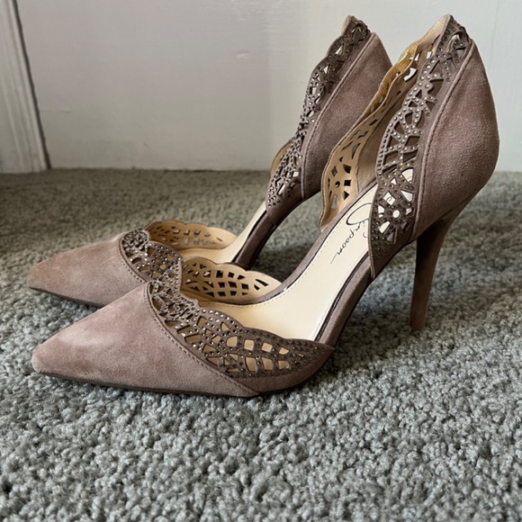 COPY - Jessica Simpson Suede Taupe Heels - W8.5/EU38.5 - Picture 3 of 6